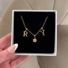 Load image into Gallery viewer, Gold Initial &amp; Heart Or Flower Personalised Necklace
