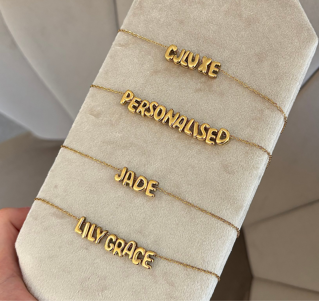 Plain Gold Personalised Bubble Necklace - Maximum 13 letters