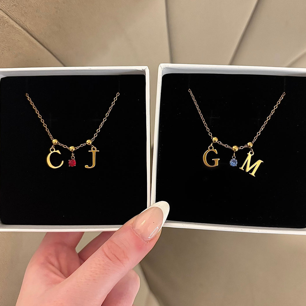 Gold Initial & Birthstone Personalised Necklace (Letter ‘L’ Unavailable)