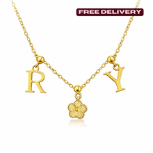 Load image into Gallery viewer, Gold Initial &amp; Heart Or Flower Personalised Necklace
